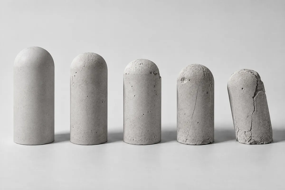 Five concrete columns, each a worse copy of the one before